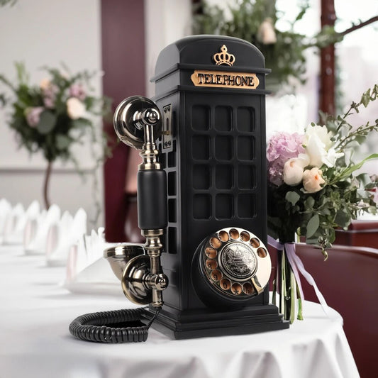 Black Luxury Telephone Box Phone Audio Guest Book Front