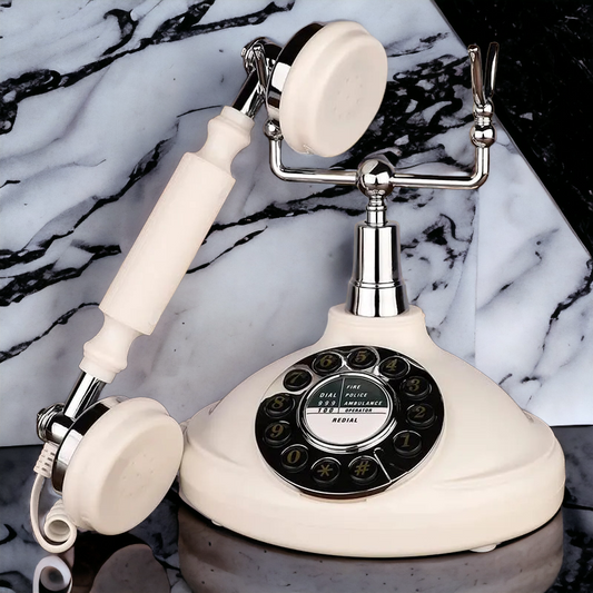 Vintage White Phone with Modern Twist Audio Guest Book, Front