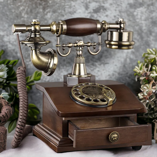 Vintage Wooden Phone with Drawer Audio guest Book, Front