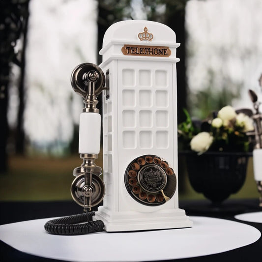 White Luxury Telephone Box Phone Audio Guest Book, Front